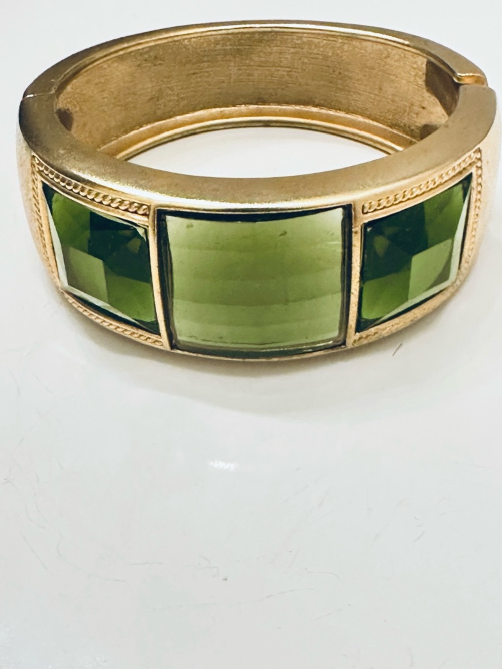 Gold and Green Hinged Bangle - Approx 7”
